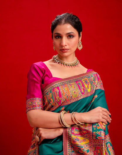 Teal Green Silk Woven Paithani Saree