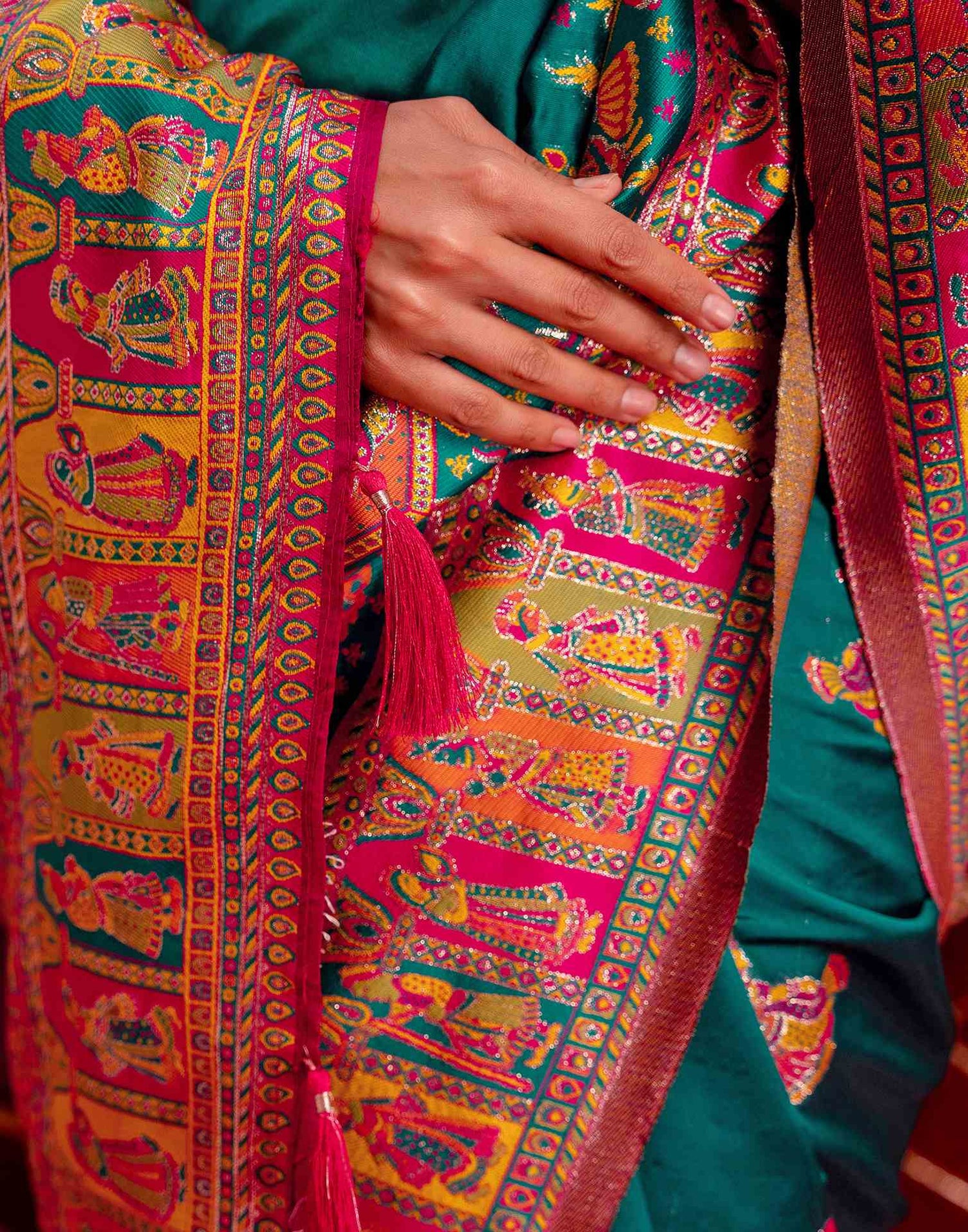Teal Green Silk Woven Paithani Saree