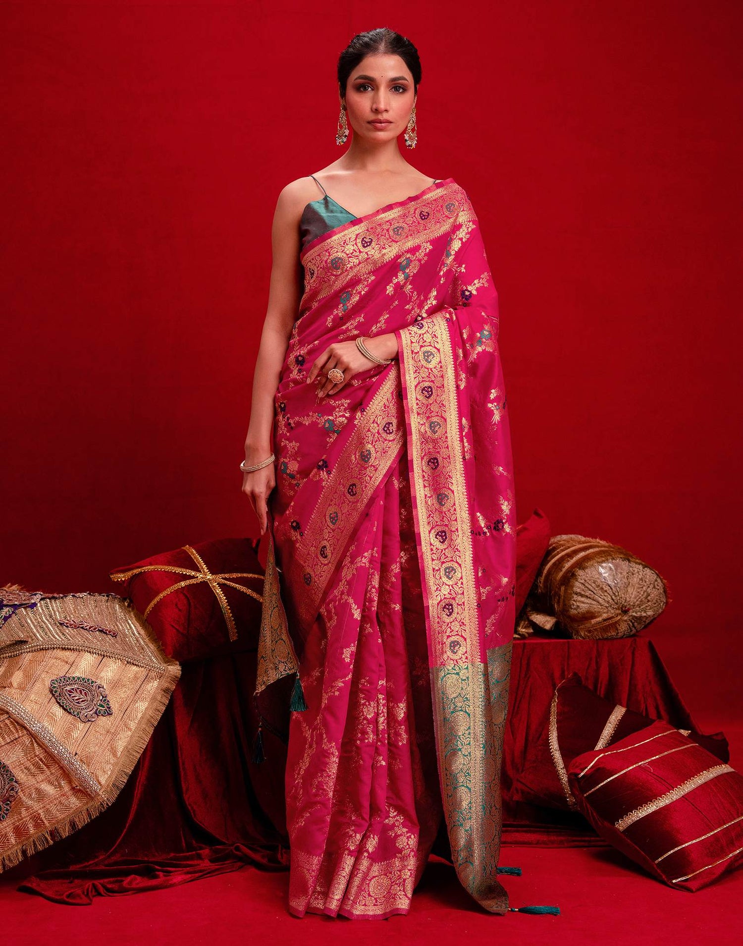 Rani Pink Silk Woven Banarasi Saree