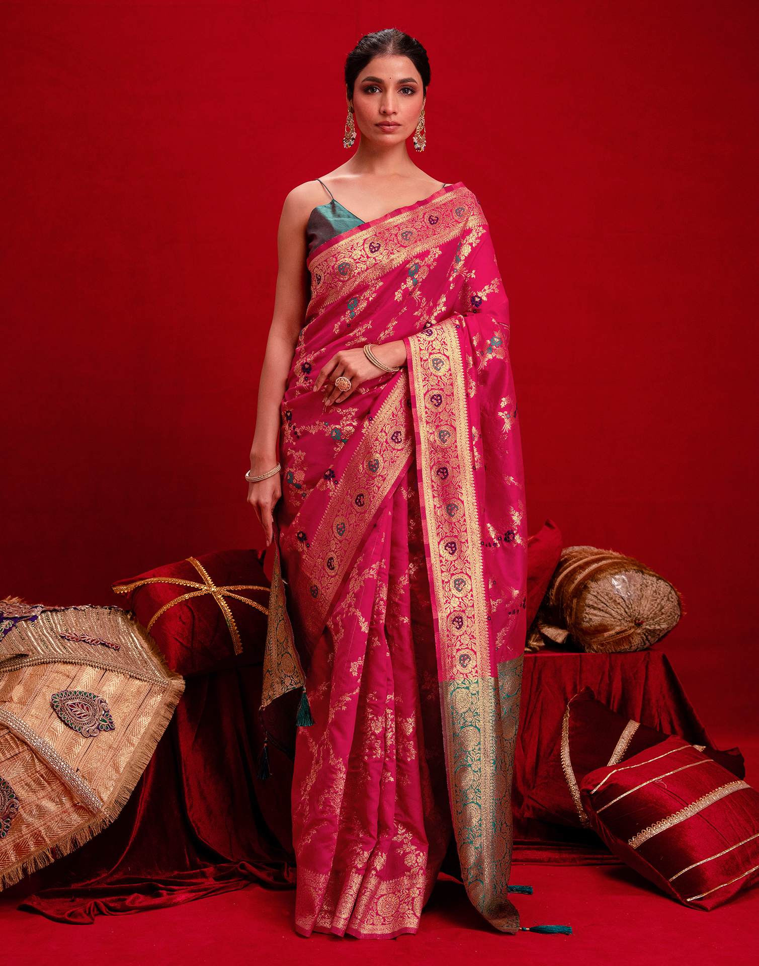 Rani Pink Silk Woven Banarasi Saree