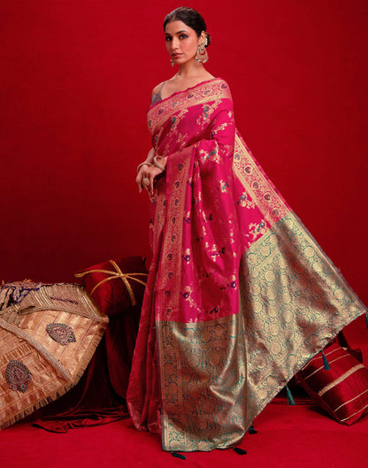 Rani Pink Silk Woven Banarasi Saree