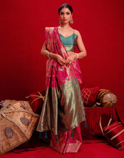 Rani Pink Silk Woven Banarasi Saree