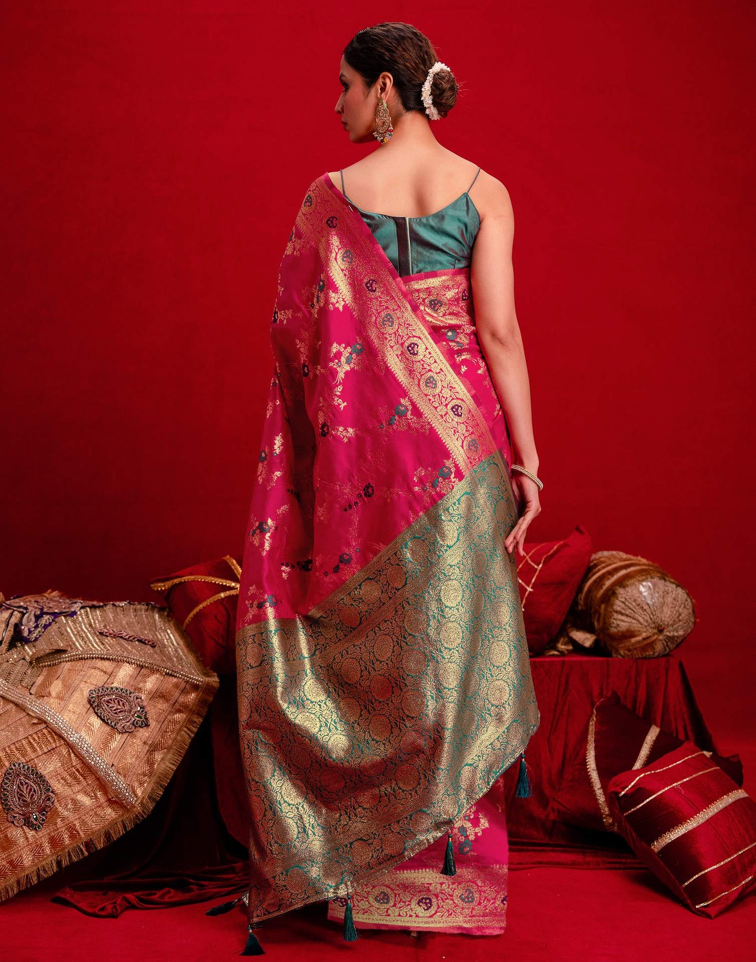 Rani Pink Silk Woven Banarasi Saree