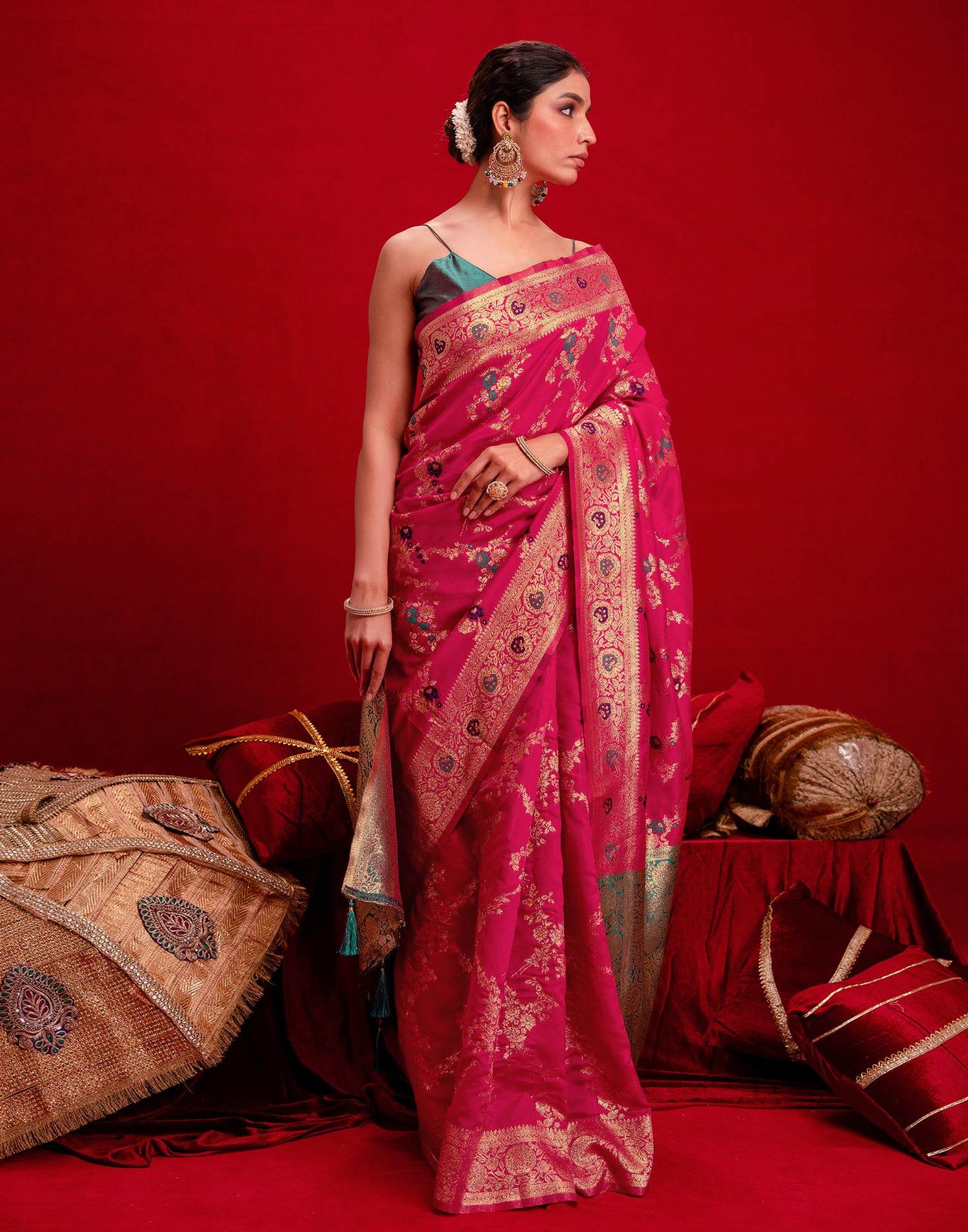 Rani Pink Silk Woven Banarasi Saree