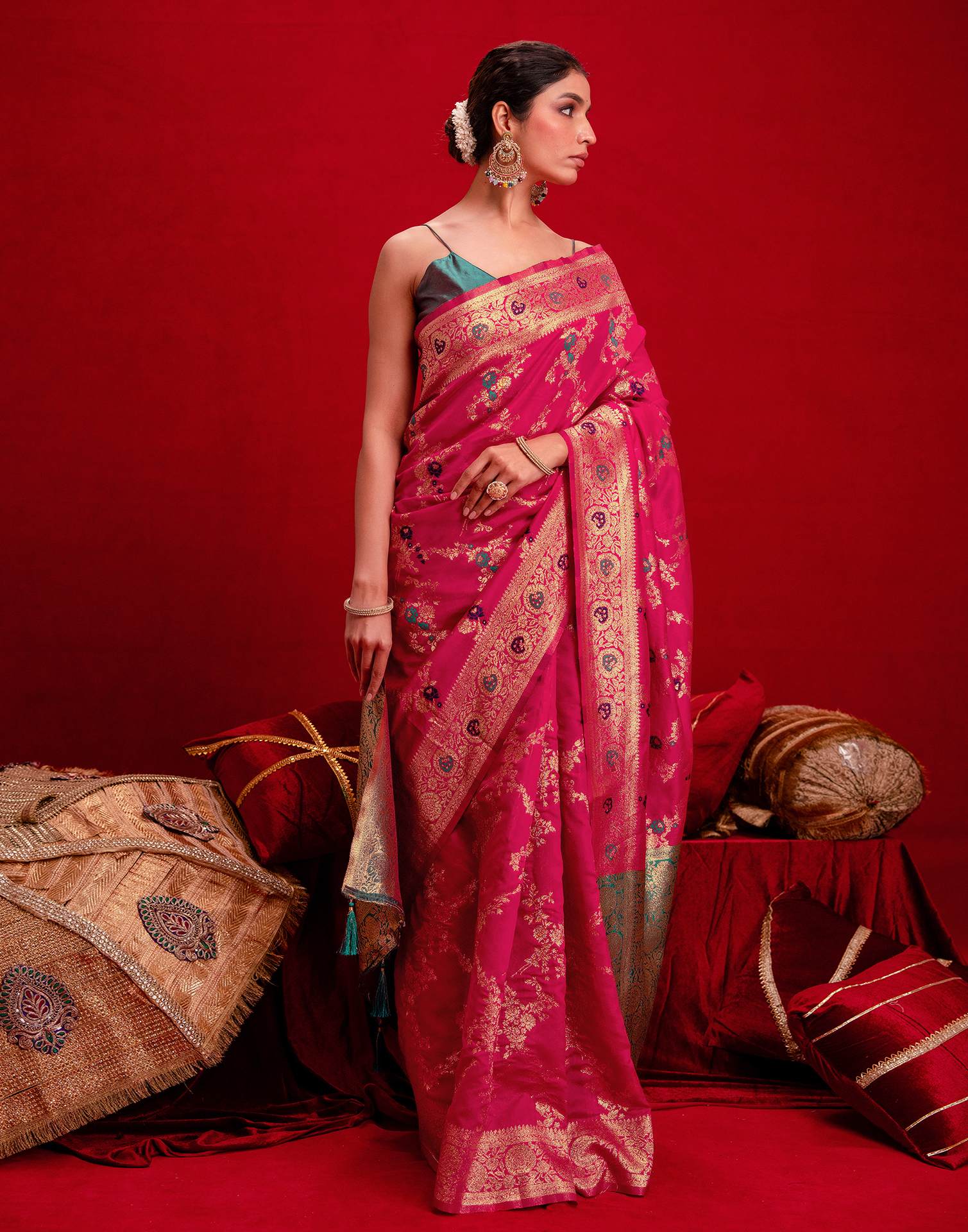 Rani Pink Silk Woven Banarasi Saree