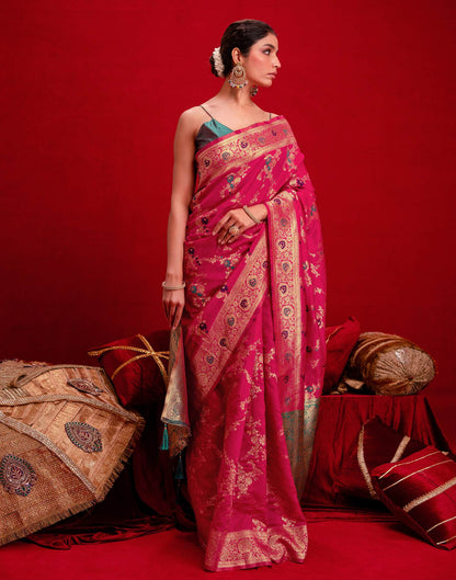 Rani Pink Silk Woven Banarasi Saree
