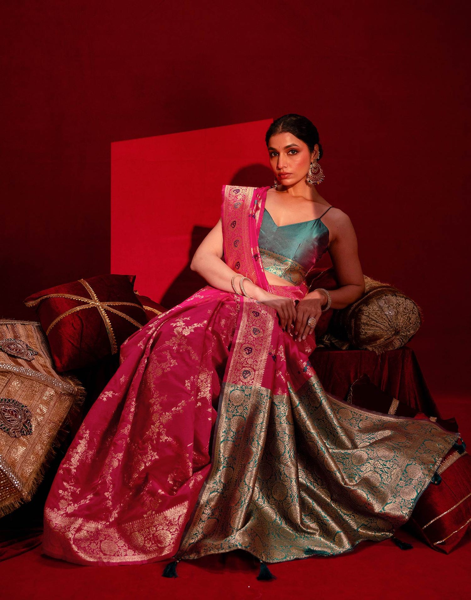 Rani Pink Silk Woven Banarasi Saree