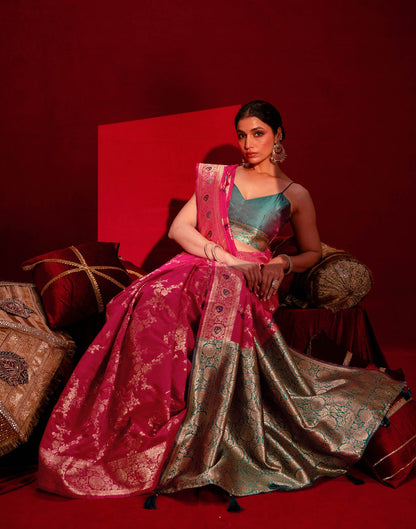 Rani Pink Silk Woven Banarasi Saree