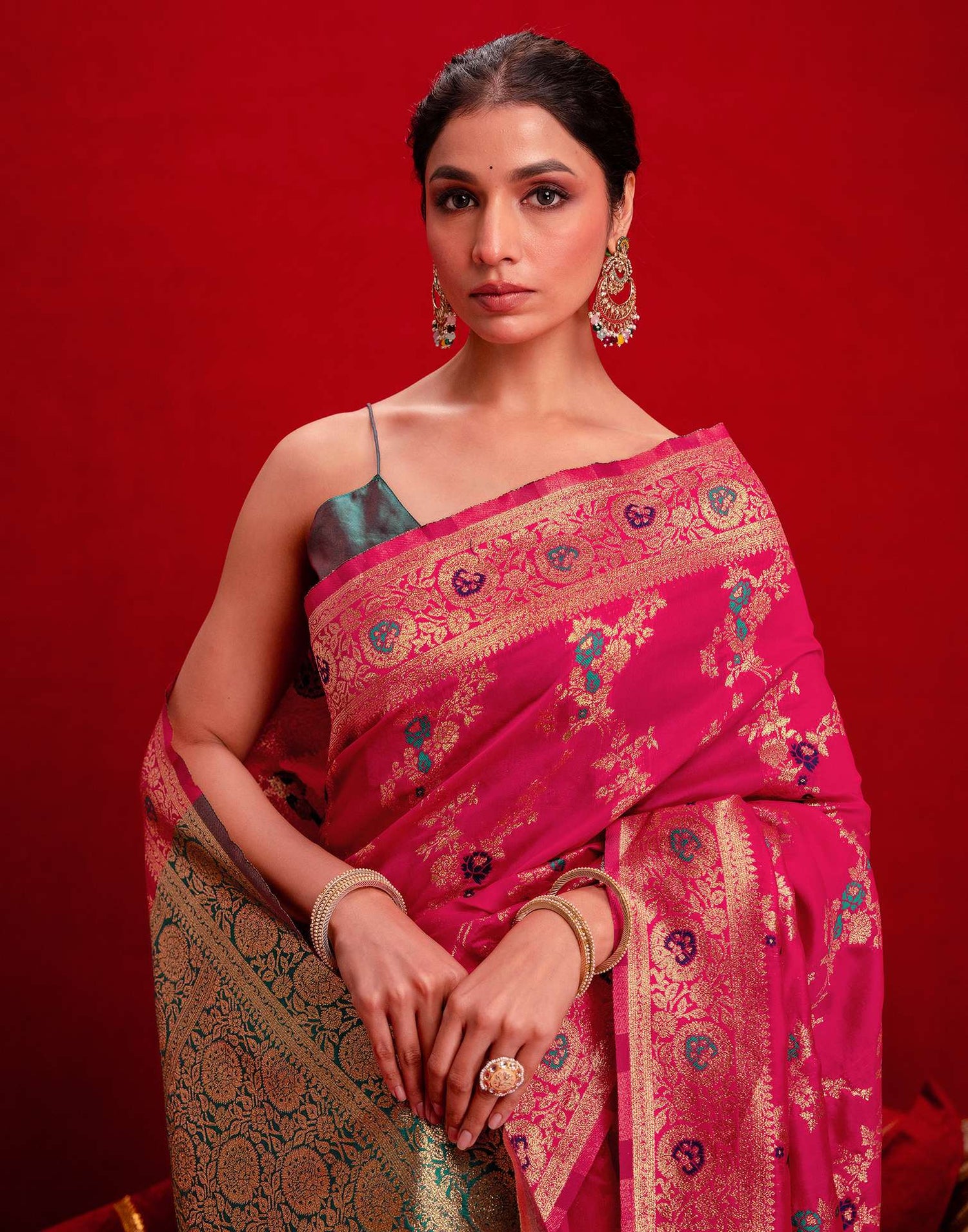 Rani Pink Silk Woven Banarasi Saree