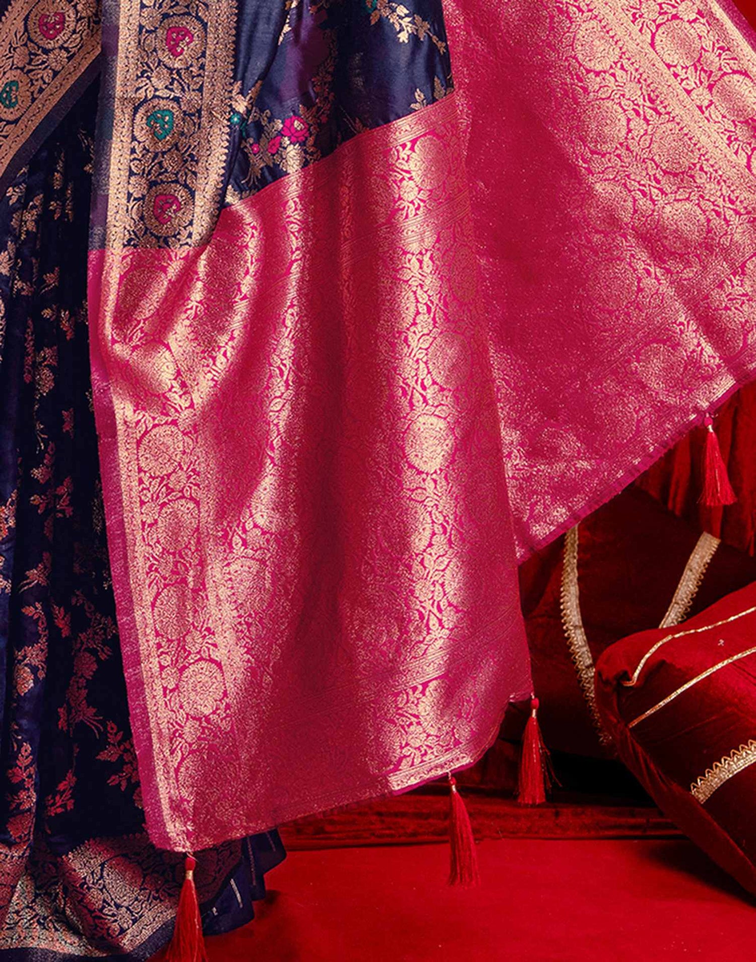 Navy Blue Silk Woven Banarasi Saree