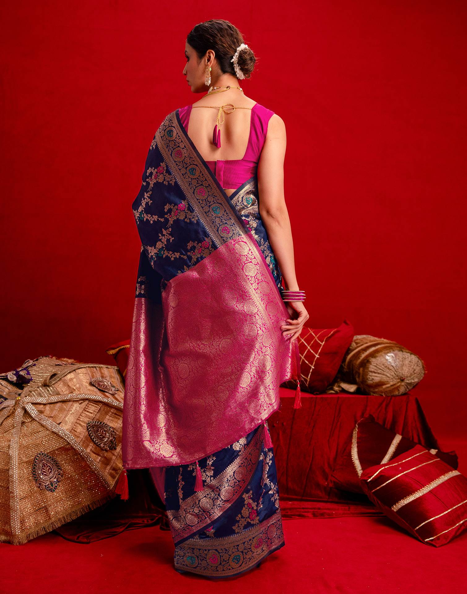 Navy Blue Silk Woven Banarasi Saree