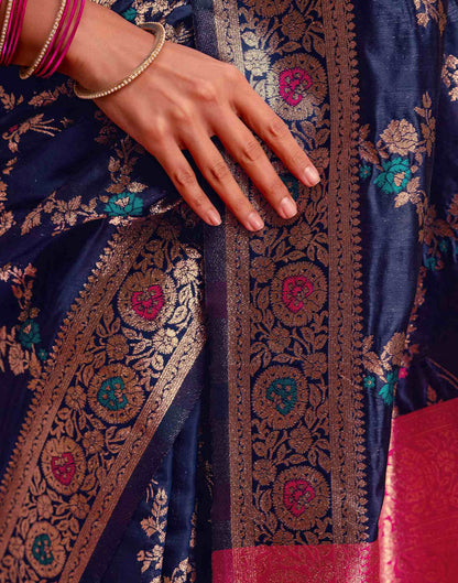 Navy Blue Silk Woven Banarasi Saree
