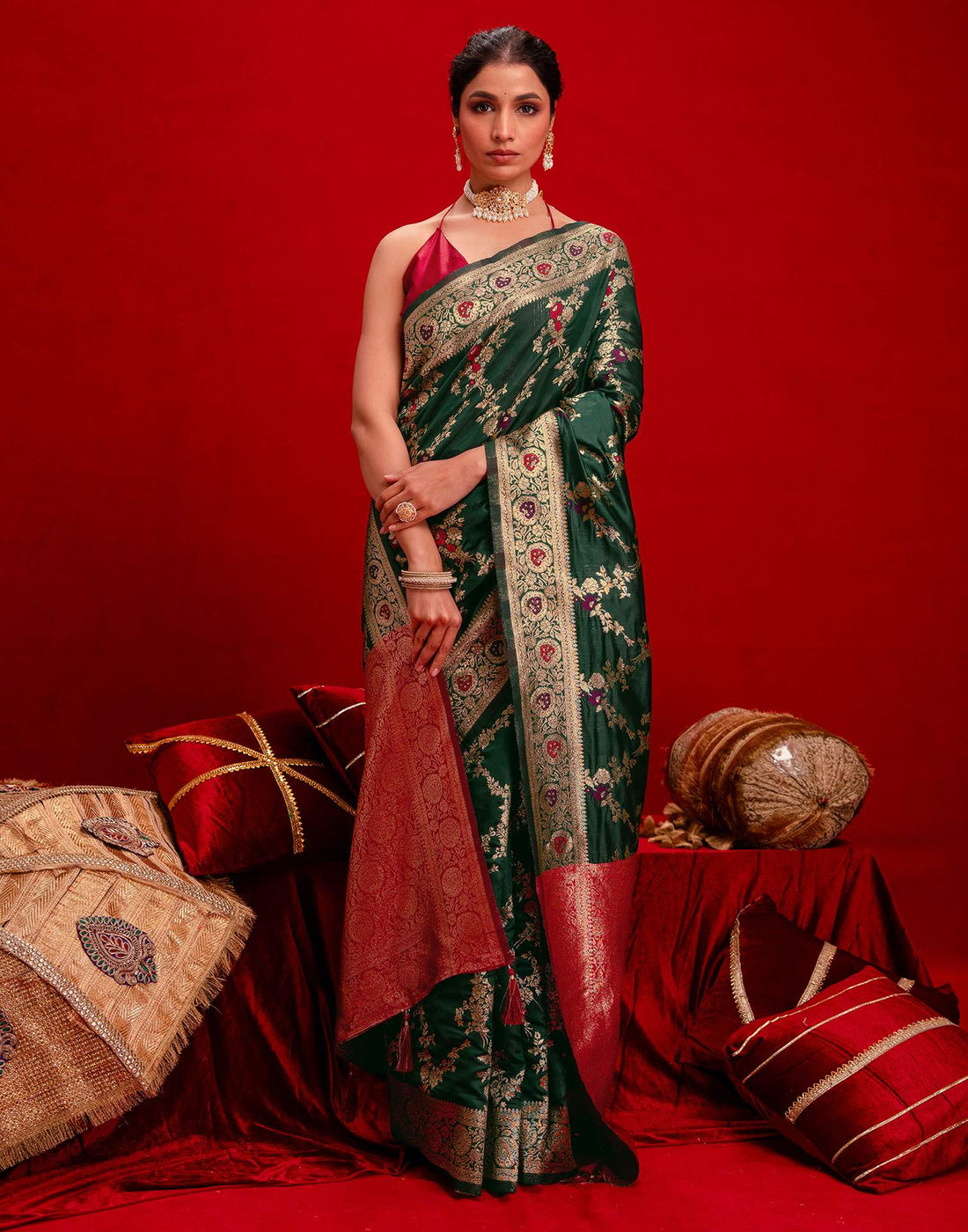 Dark Green Silk Woven Banarasi Saree