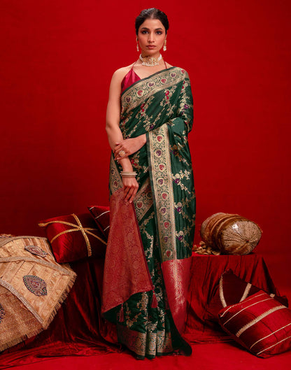 Dark Green Silk Woven Banarasi Saree