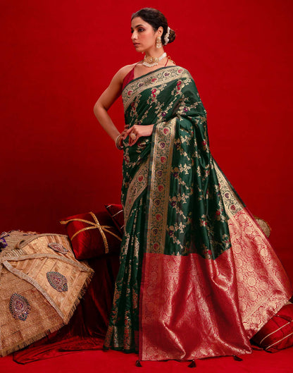 Dark Green Silk Woven Banarasi Saree