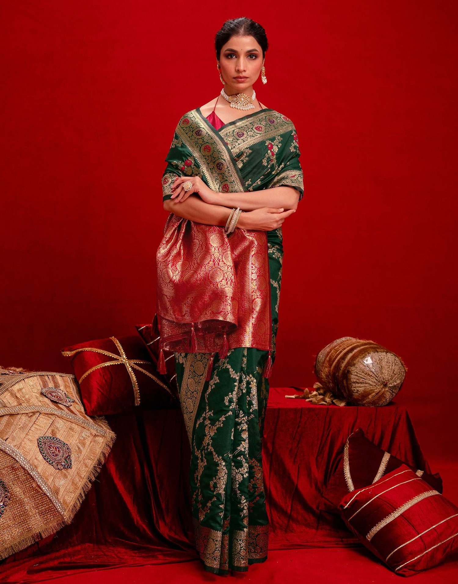 Dark Green Silk Woven Banarasi Saree