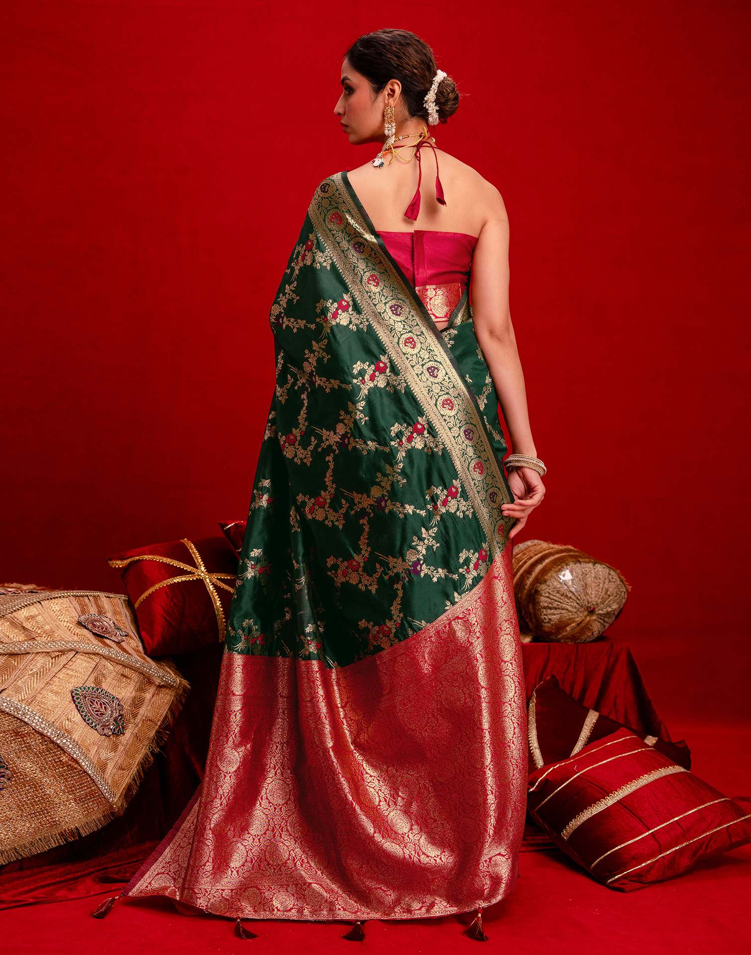 Dark Green Silk Woven Banarasi Saree