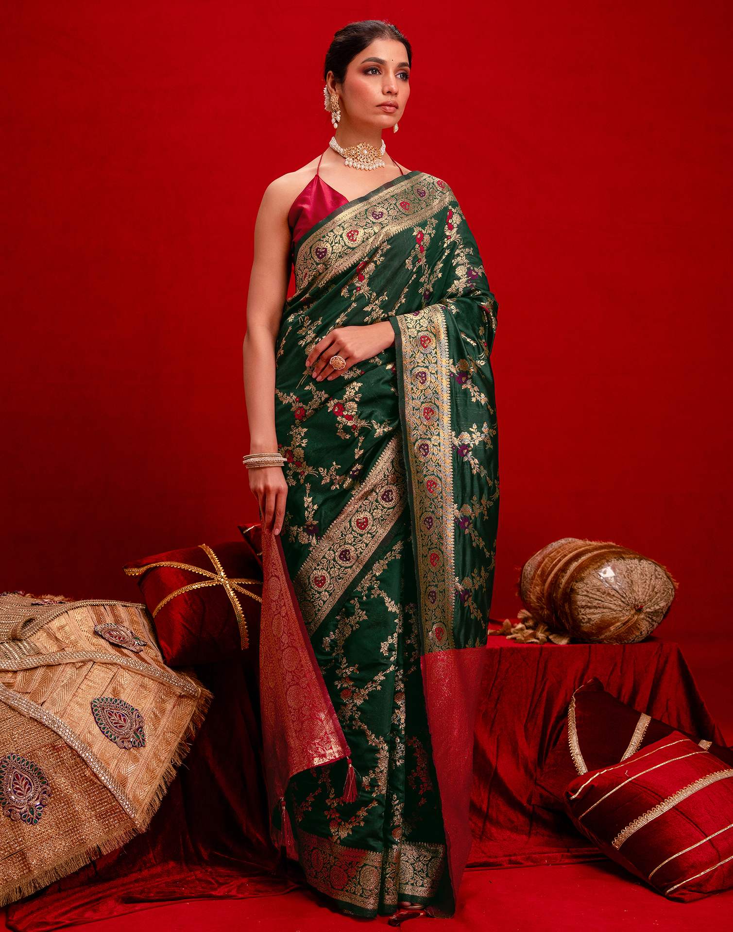Dark Green Silk Woven Banarasi Saree