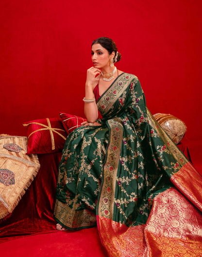 Dark Green Silk Woven Banarasi Saree