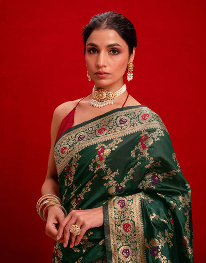 Dark Green Silk Woven Banarasi Saree