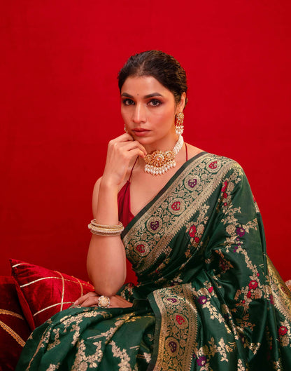 Dark Green Silk Woven Banarasi Saree