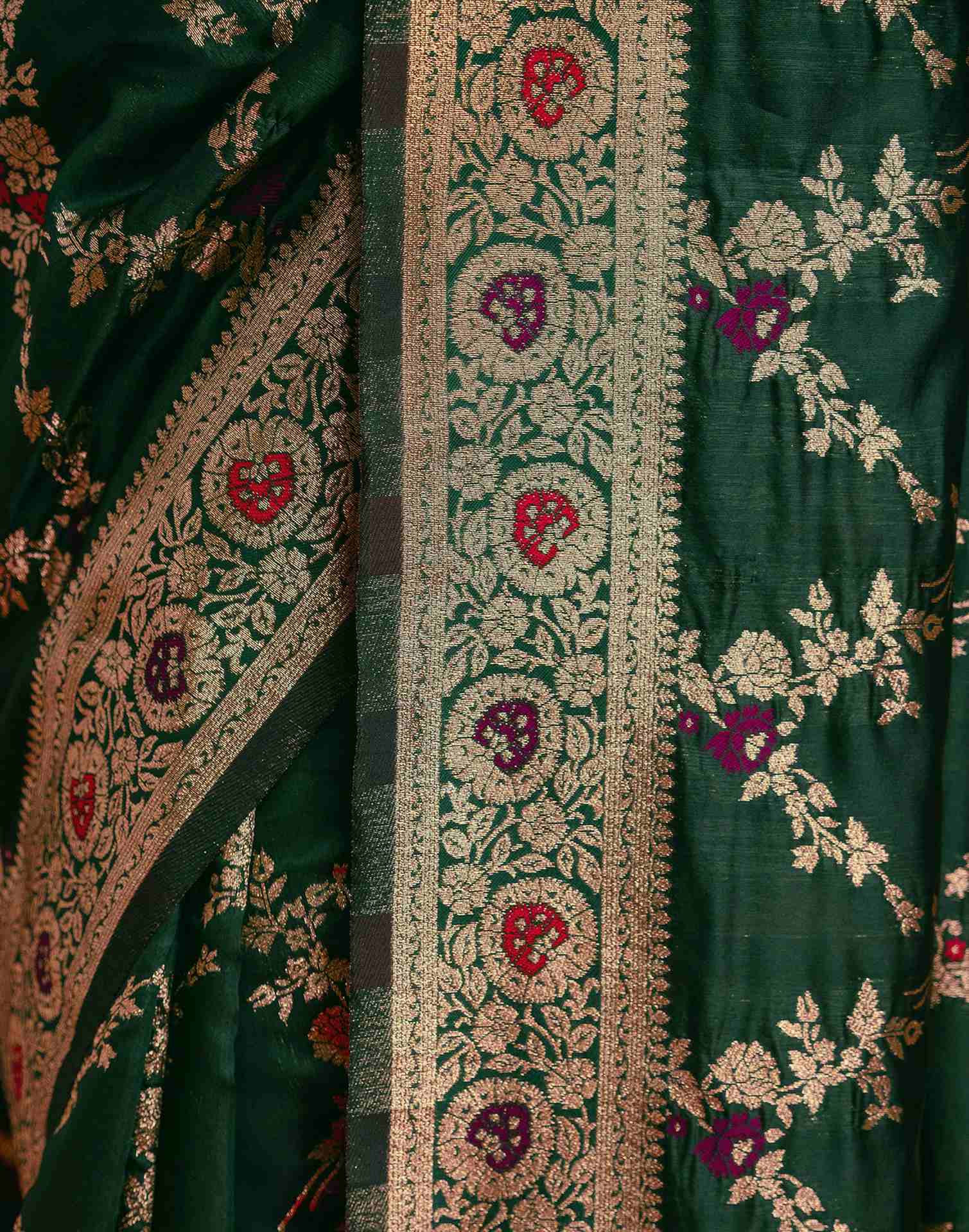 Dark Green Silk Woven Banarasi Saree