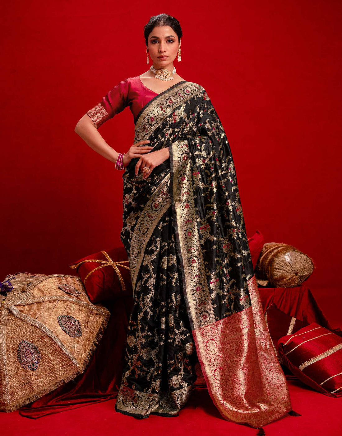 Black Silk Woven Banarasi Saree
