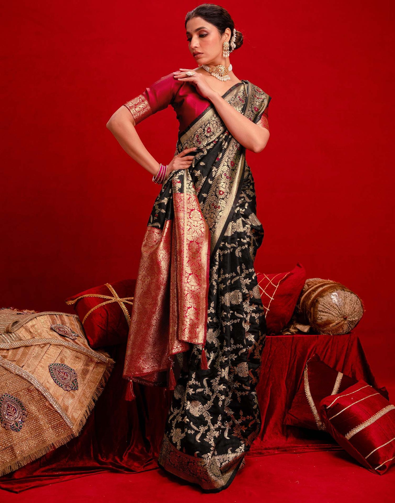 Black Silk Woven Banarasi Saree