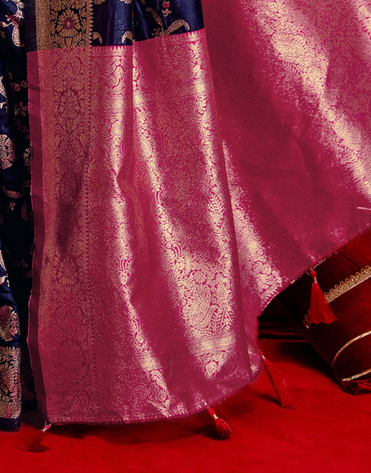 Navy Blue Silk Woven Banarasi Saree