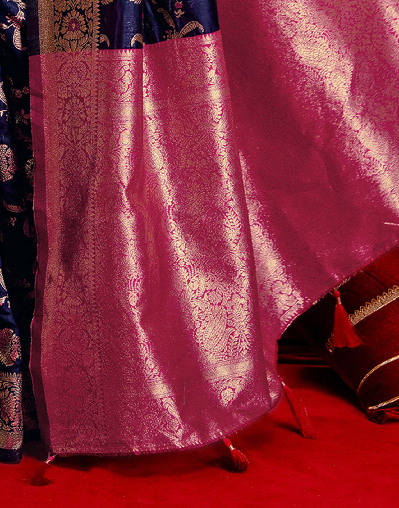 Navy Blue Silk Woven Banarasi Saree