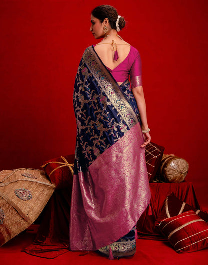 Navy Blue Silk Woven Banarasi Saree