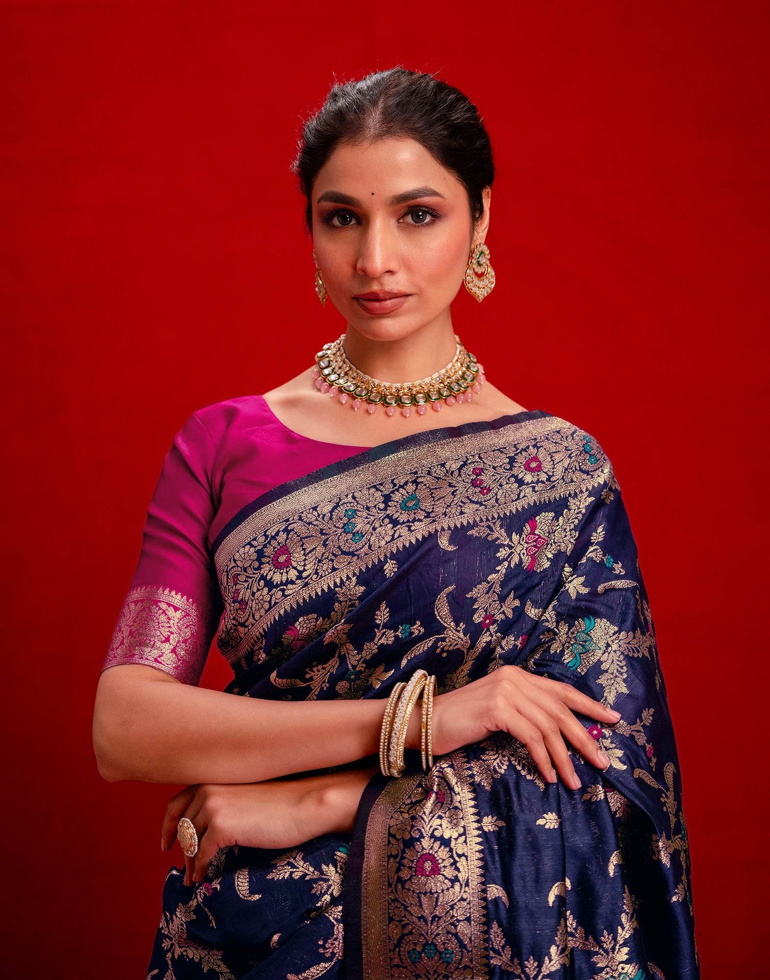 Navy Blue Silk Woven Banarasi Saree