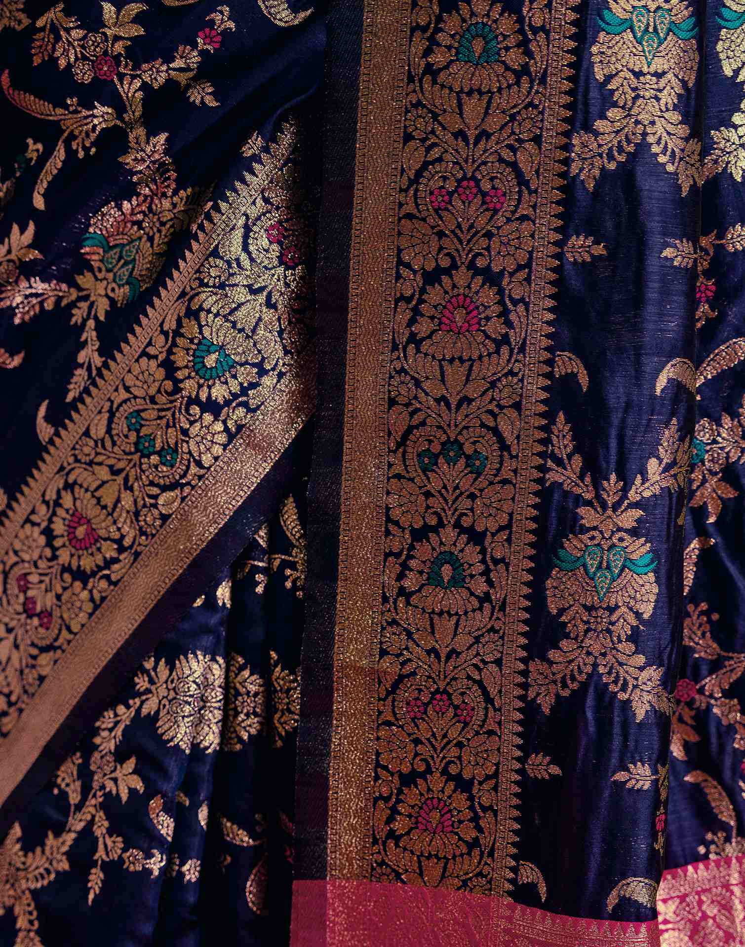 Navy Blue Silk Woven Banarasi Saree