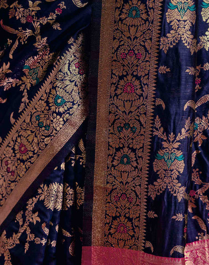 Navy Blue Silk Woven Banarasi Saree