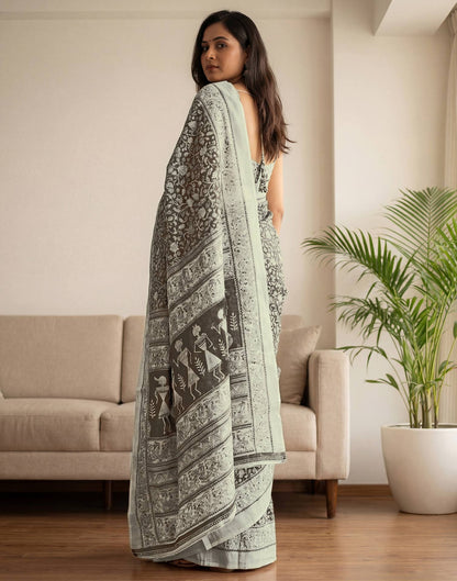 Brown Kota Silk Printed Saree