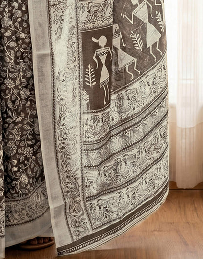 Brown Kota Silk Printed Saree