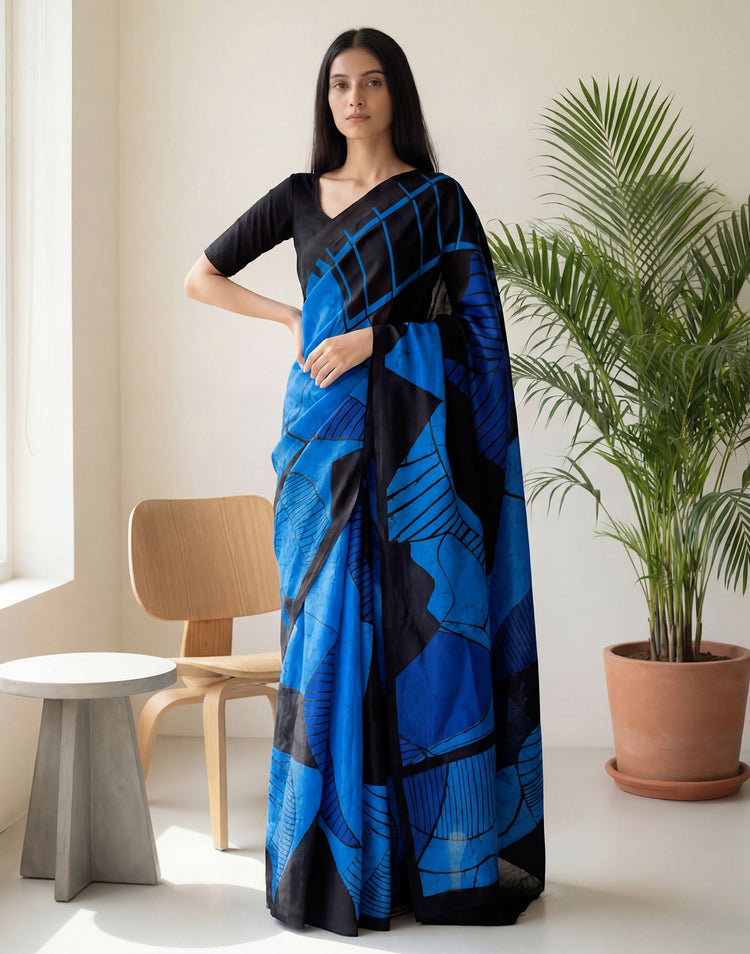 Blue Kota Silk Printed Saree