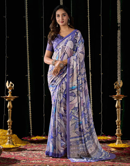 Lavender Georgette Printed Saree