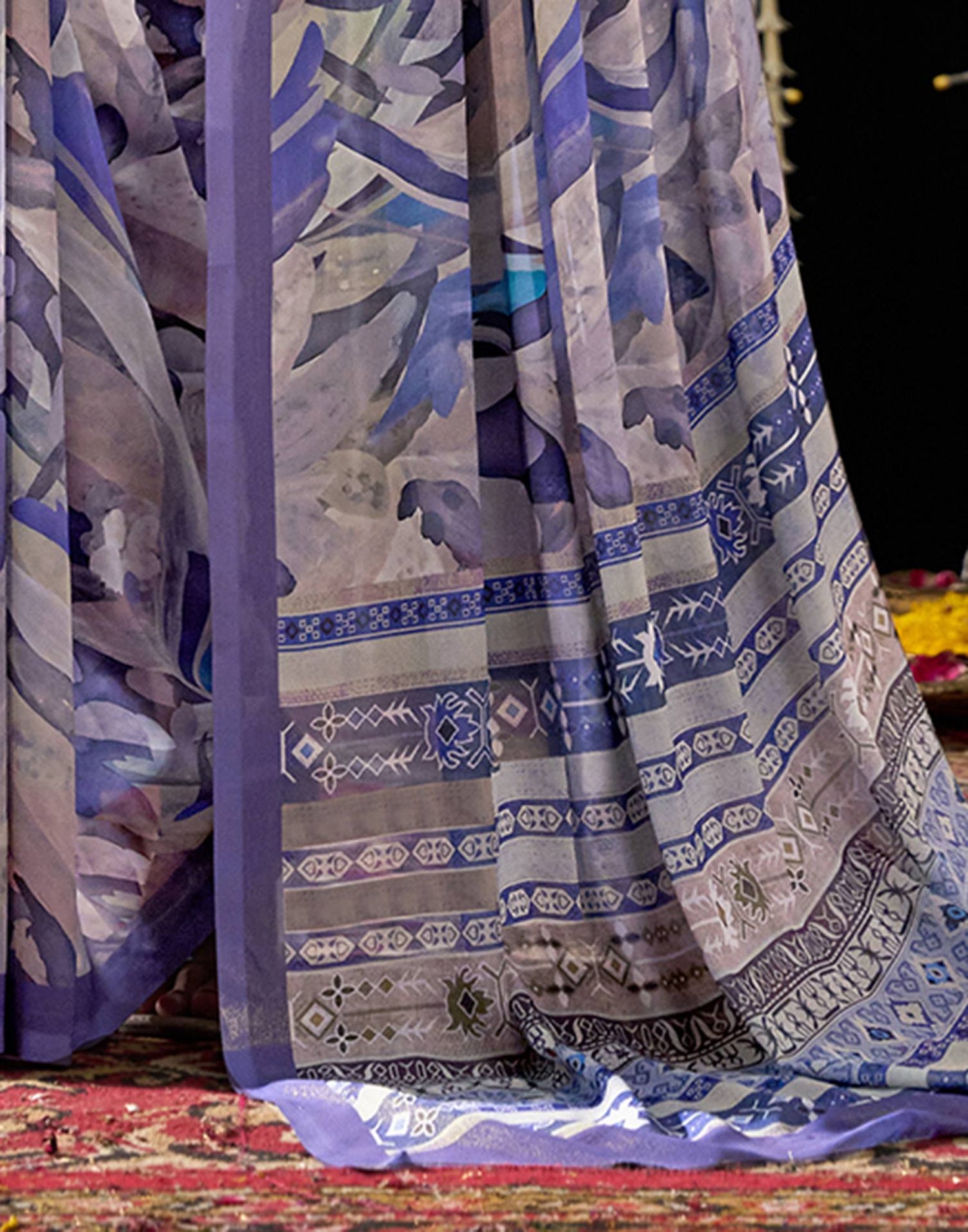 Lavender Georgette Printed Saree