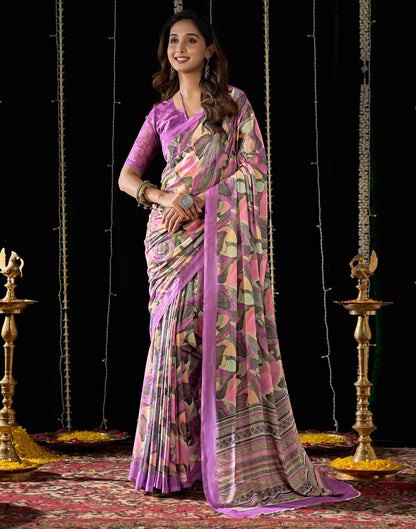 Light Purple Georgette Printed Saree