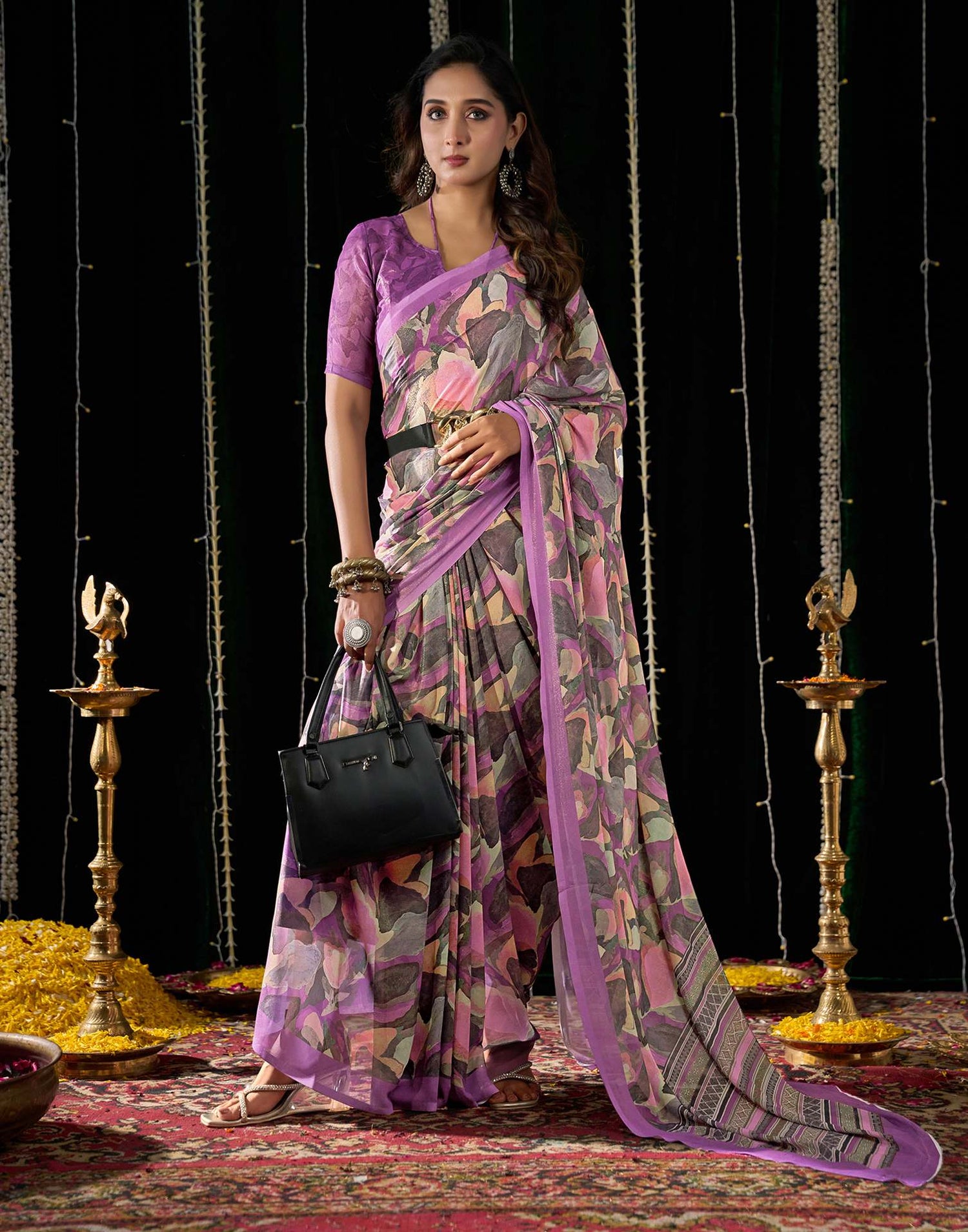 Light Purple Georgette Printed Saree