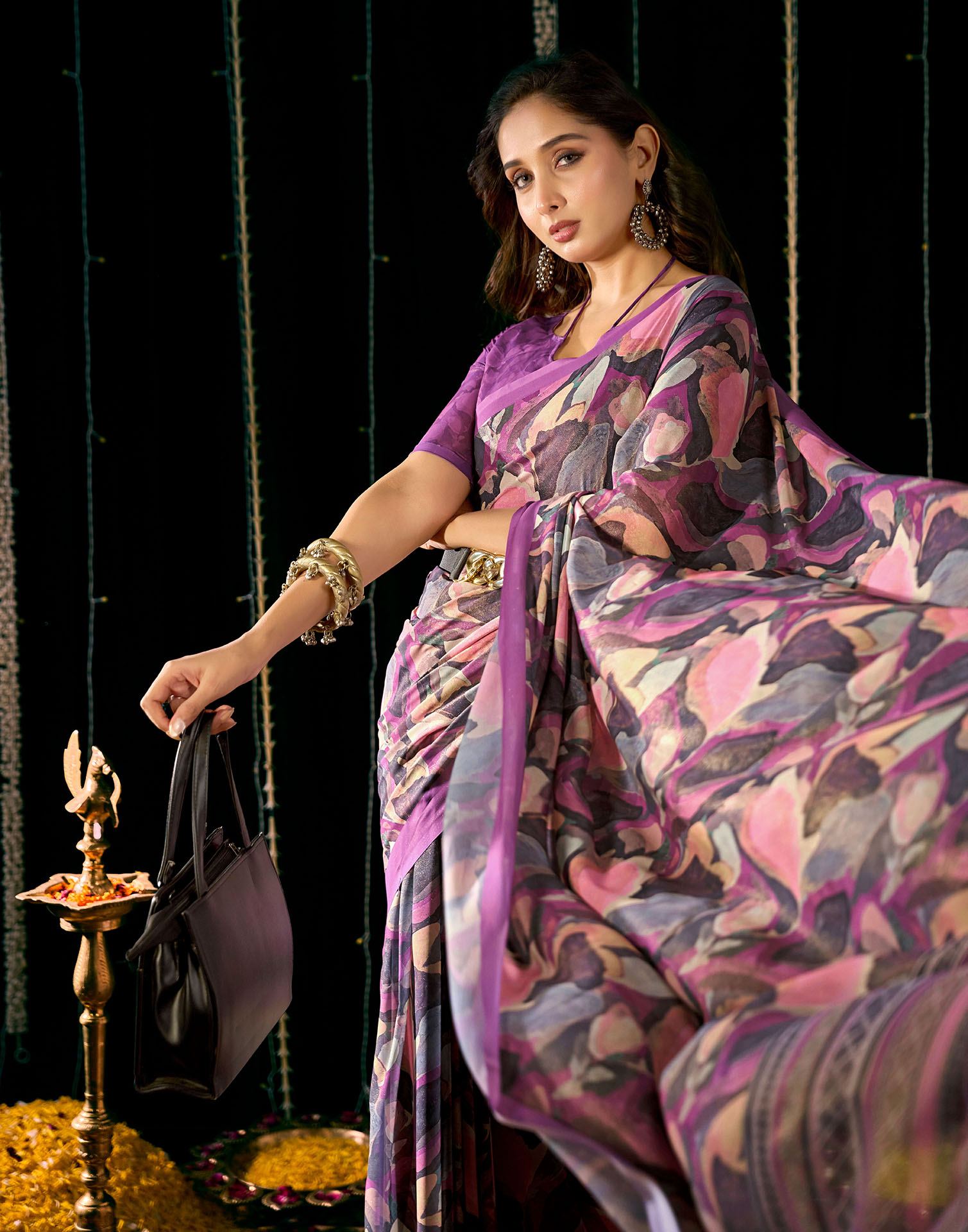 Light Purple Georgette Printed Saree