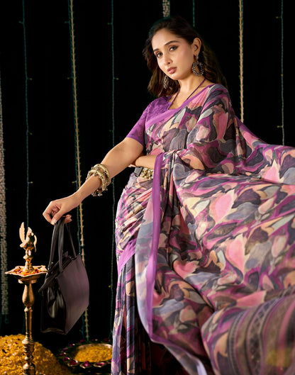 Light Purple Georgette Printed Saree