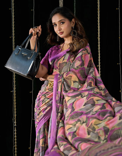 Light Purple Georgette Printed Saree