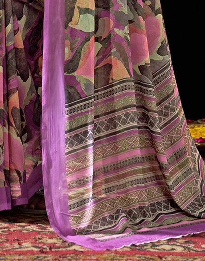 Light Purple Georgette Printed Saree