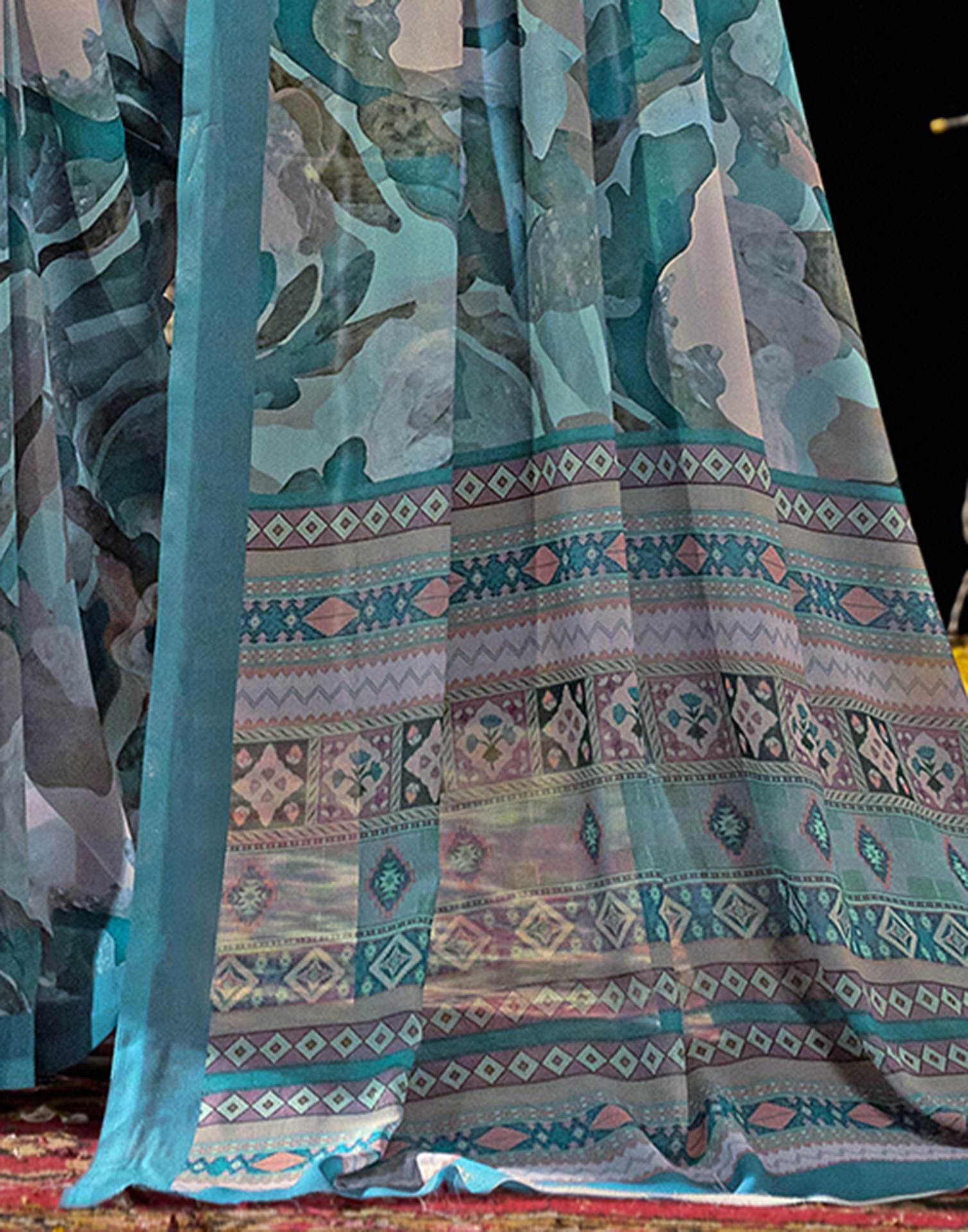 Dusty Blue Georgette Printed Saree