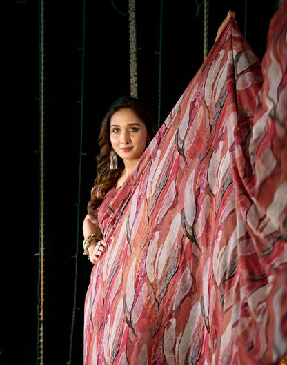Dark Peach Georgette Printed Saree