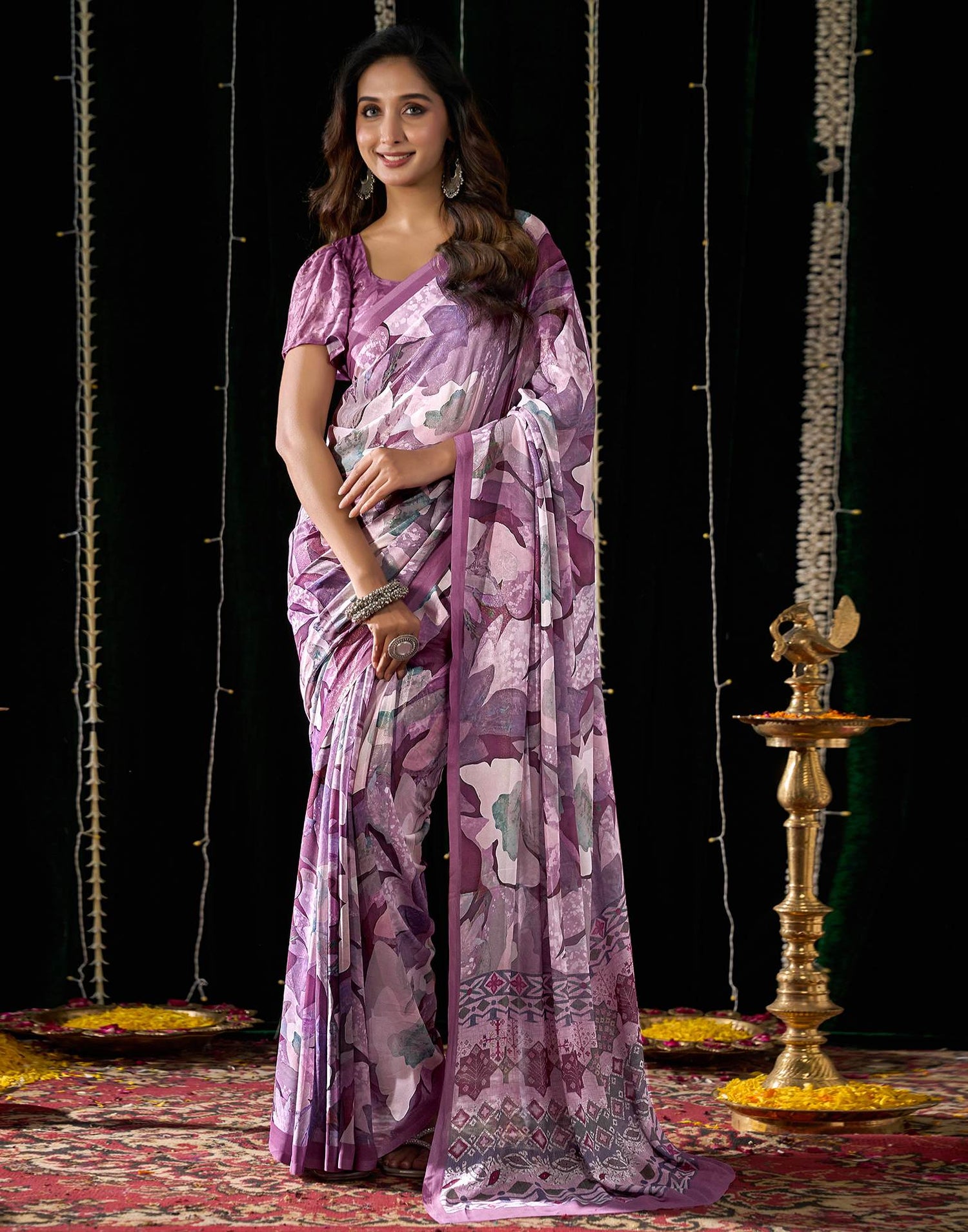 Dusty Mauve Georgette Printed Saree