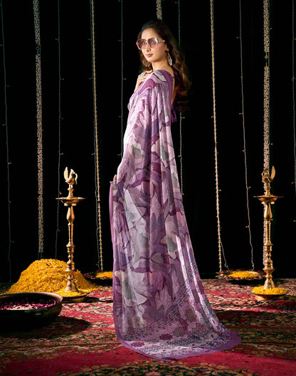 Dusty Mauve Georgette Printed Saree