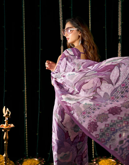 Dusty Mauve Georgette Printed Saree